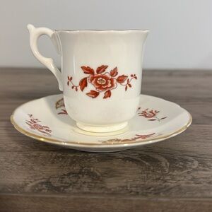Crown Staffordshire Demitasse Dragon Floral Porcelain Teacup and Saucer Set